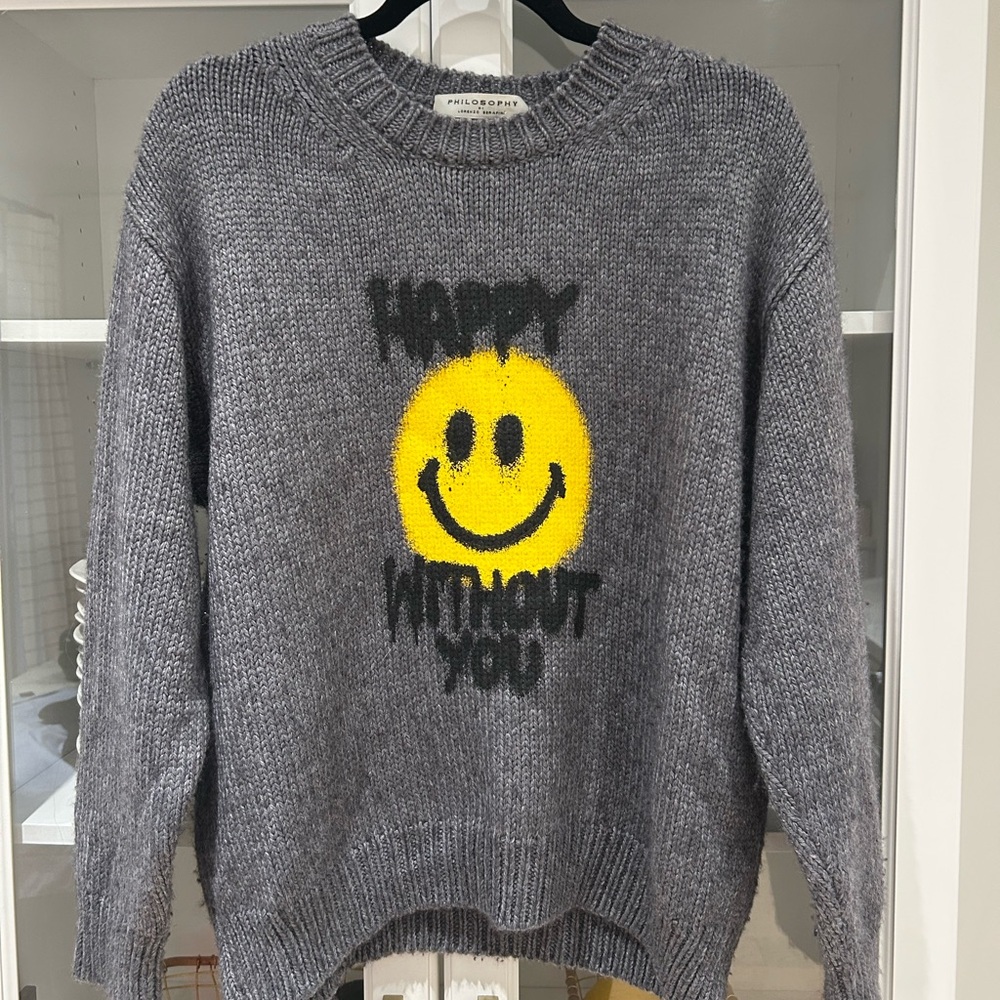 Philosophy di Lorenzo Serafini Gray Sweater with Yellow Smiley